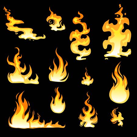 Cartoon fire flame sheet sprite animation vector set. Illustration of fire motion animation, hot flame cartoon animated - Vector illustrationのイラスト素材