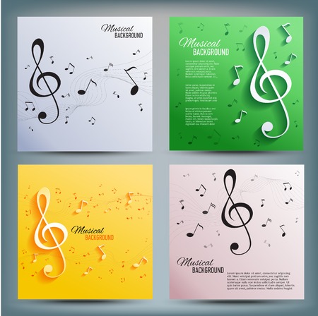 Set of musical banners with key and notesのイラスト素材