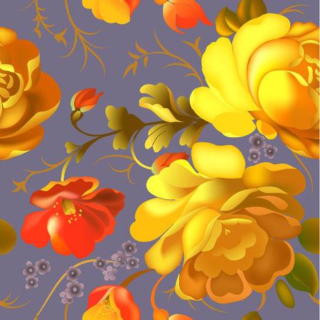 Floral textile seamless pattern with beautiful vintage flowers. Vector illustration.のイラスト素材