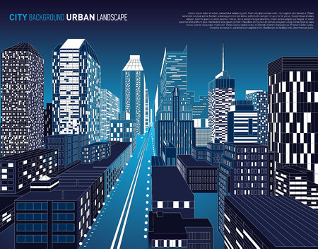 Vector illustration of architectural building in perspective view. Night.のイラスト素材