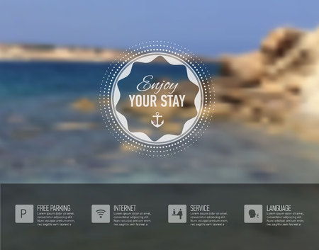 Summer card. Seaside blurred background with designed text. Web-design template. Site. Banner. Vector illustration.のイラスト素材