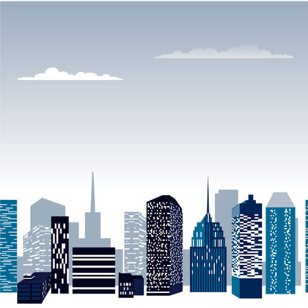 Modern city skyline. Street landscape. Clouds Vector illustrationのイラスト素材