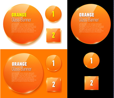 Set of isolated glass orange banners for your design. Different backgrounds. Vector illustration.のイラスト素材