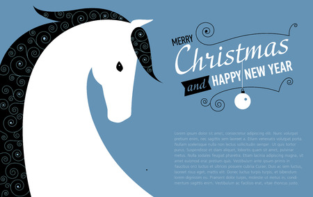 Merry Christmas and Happy new year card for 2014 year of Horseのイラスト素材