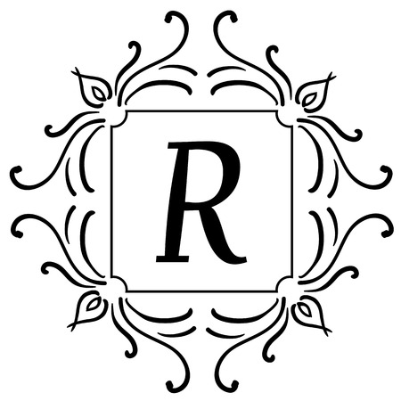 Logo in trendy linear style. Label with frame from floral ornament. Logotype for fashion, beauty, spa, hotel and jewelry industry.のイラスト素材