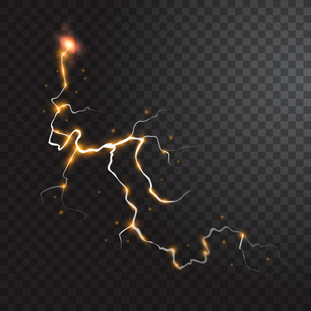 Thunderstorm realistic elements with colored flashes of lightnings sparks on black half transparent backgroundのイラスト素材