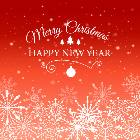 Vector illustration of Happy New Year and Merry Christmas e-card with snowflakes and designed vintage insignia. Poster. Post card.のイラスト素材