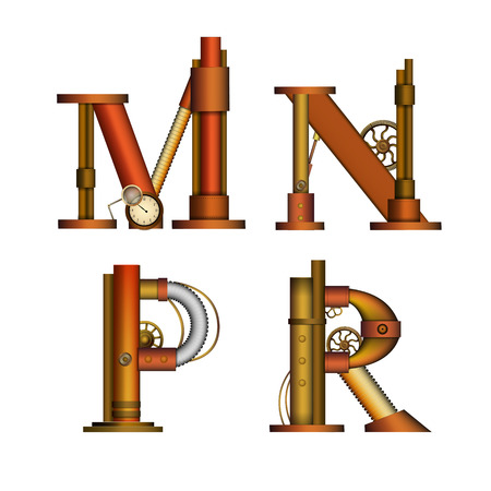 Set of Steampunk alphabet letter for your design. Vector illustration.のイラスト素材
