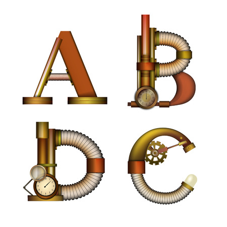 Set of Steampunk alphabet letter for your design. Vector illustration.のイラスト素材