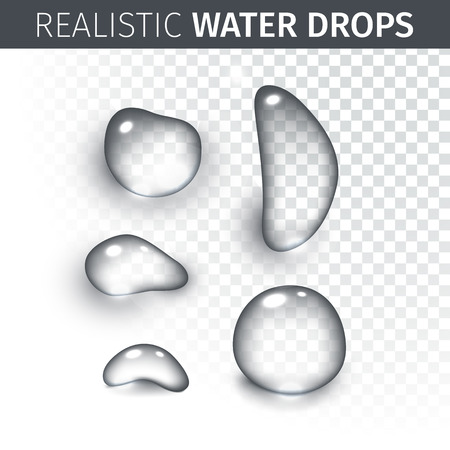 Vector illustration of Pure clear water drops realistic set isolatedのイラスト素材