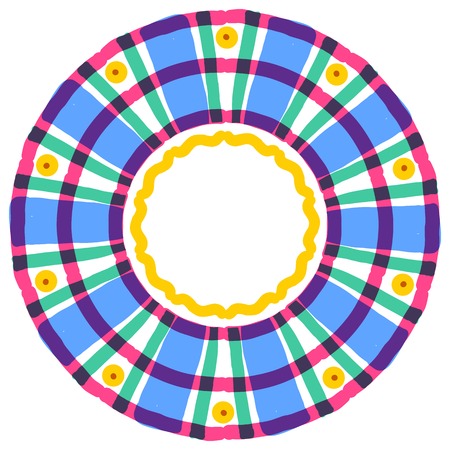 Ornamental circle frame in Russian Dymkovo style. Plate. Vector illustration.のイラスト素材