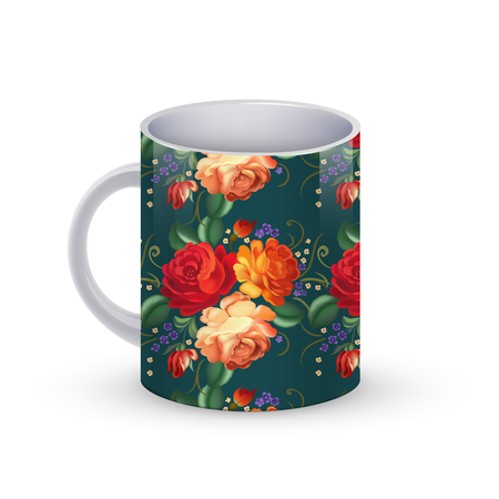 Vector illustration of Coffee cup template illustration with flower russian traditional pattern.のイラスト素材