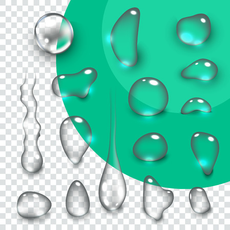 Realistic transparent Water drops isolated on transparent background. Vector illustrationのイラスト素材