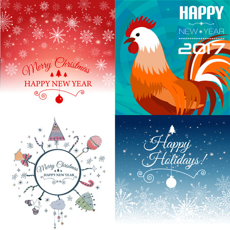 Vector illustration of Set of Merry Christmas e-card template.のイラスト素材