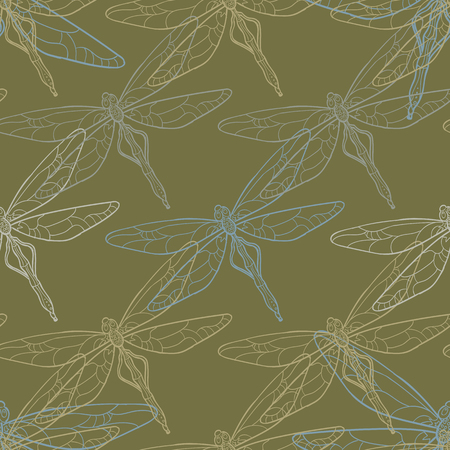Seamless background with dragonflies. Can be used for wallpaper, pattern fills, textile, web page background, surface textures. Vector illustration.のイラスト素材