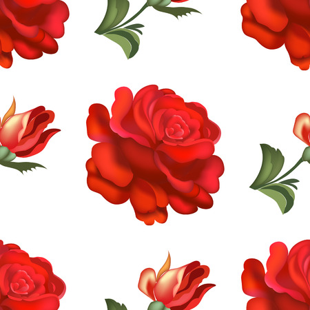 Seamless red roses pattern on white background. Vector illustrationのイラスト素材