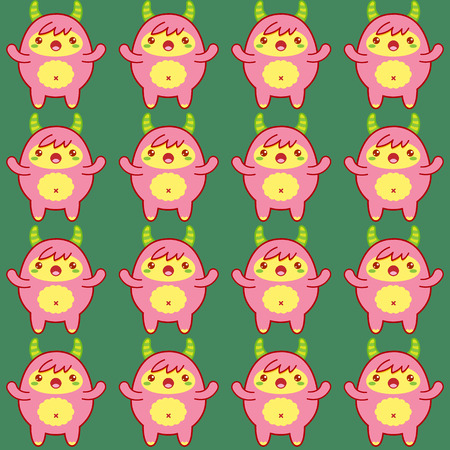 Seamless pattern with cute yeti on green background. Vector illustrationのイラスト素材