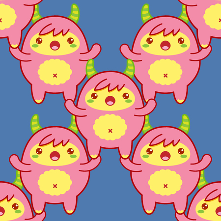 Seamless pattern with cute yeti on blue background. Vector illustrationのイラスト素材