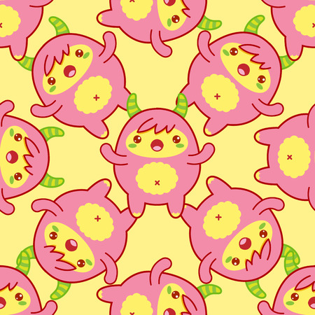 Seamless pattern with cute yeti on yellow background. Vector illustrationのイラスト素材