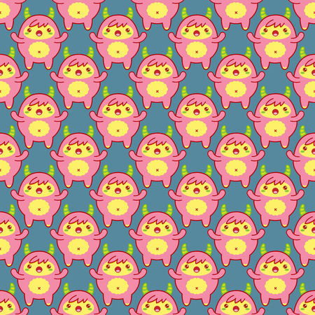 Seamless pattern with cute yeti on blue background. Vector illustrationのイラスト素材