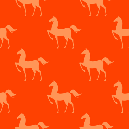Colorful Seamless Pattern with Horse on orange background. Vector illustrationのイラスト素材