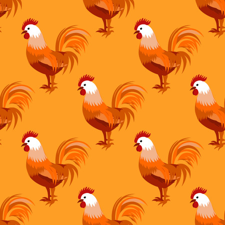Seamless pattern with cock rooster - symbol of 2017 fire cock . May used for design cloth, web, wallpaper, wrapping. Vector illustration for New Year s design.のイラスト素材