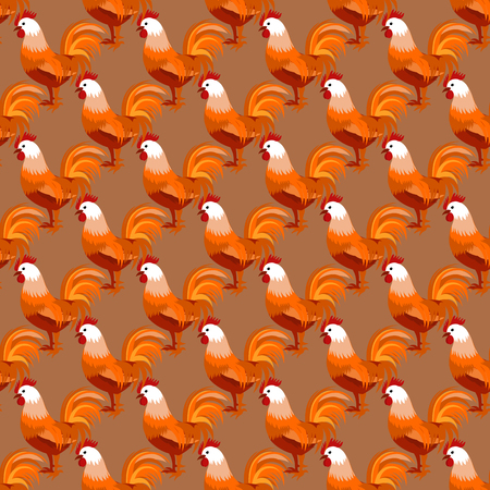 Seamless pattern with cock rooster - symbol of 2017 fire cock . May used for design cloth, web, wallpaper, wrapping. Vector illustration for New Year s design.のイラスト素材