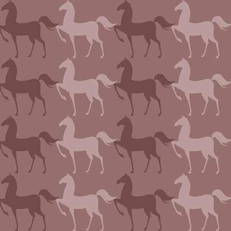 Colorful Seamless Pattern with Horse on brown background. Vector illustrationのイラスト素材