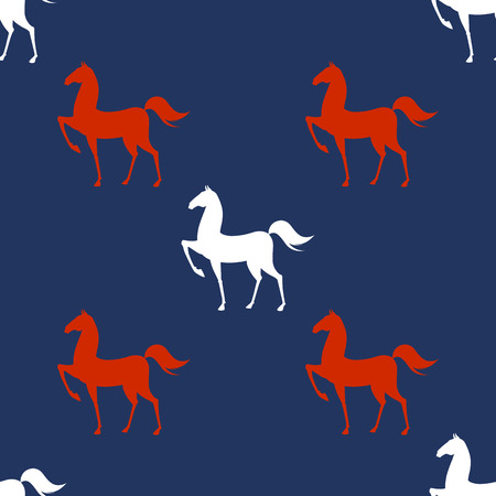 Colorful Seamless Pattern with Horse on blue background. Vector illustrationのイラスト素材