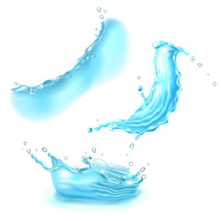 Vector illustration of realistic water splashes collection on white background.のイラスト素材