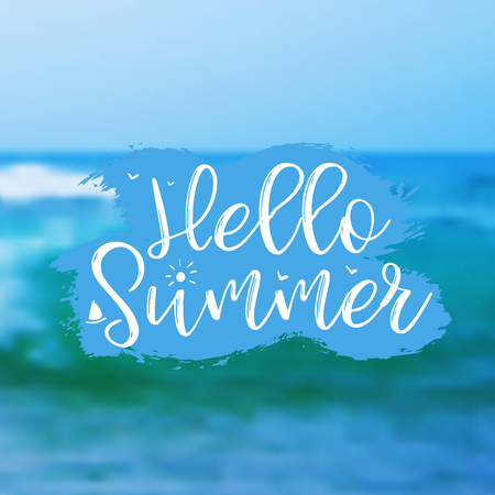 Sea Background with Lettering Hello Summer. Vector Illustrationのイラスト素材