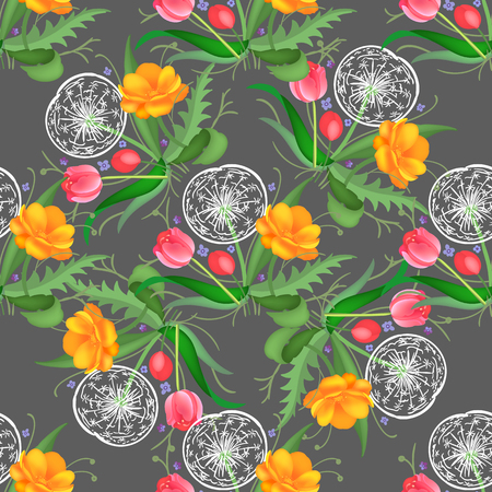 Seamless flower pattern. Vector illustrationのイラスト素材