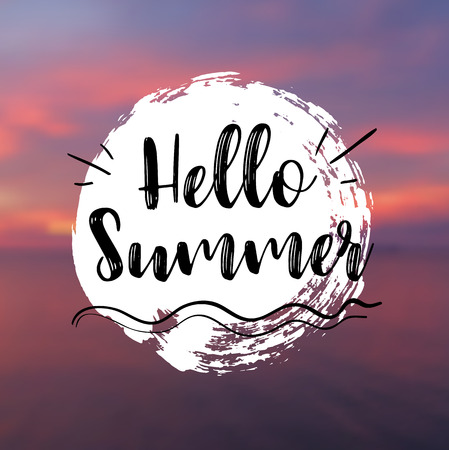 Sea Background with Lettering Hello Summer. Vector Illustrationのイラスト素材