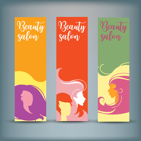 Banner set with stylish woman silhouette. Vector illustration.のイラスト素材
