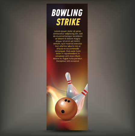 Bowling vertical banner with bowling champ club and leagues symbols realistic isolatedのイラスト素材