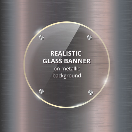 Glass banner on steel metallic background. Vector illustration.のイラスト素材