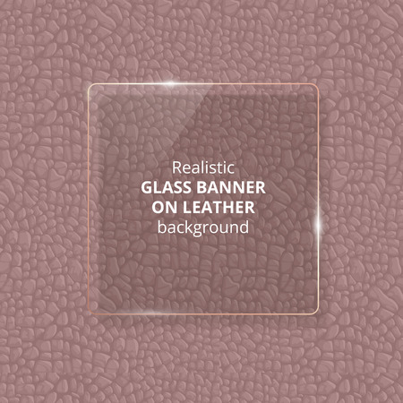 Realistic Glass plate on a leather background. Banner, badge. Vector illustration.のイラスト素材