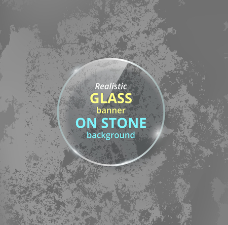 Realistic glass banner on concrete background. Stone.のイラスト素材