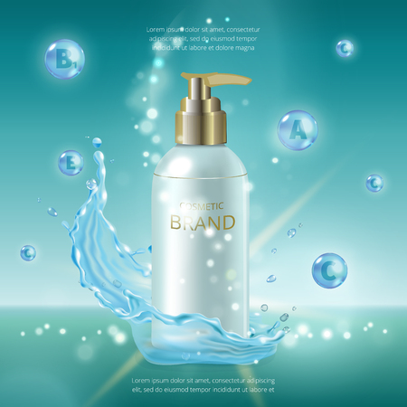 Digital vector silver oil essence mockup on, with your brand, ready for print ads or magazine design.のイラスト素材