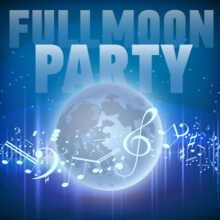 Fullmoon party design flyer. Disco party night. vector dance poster template realistic moon light illustration.のイラスト素材