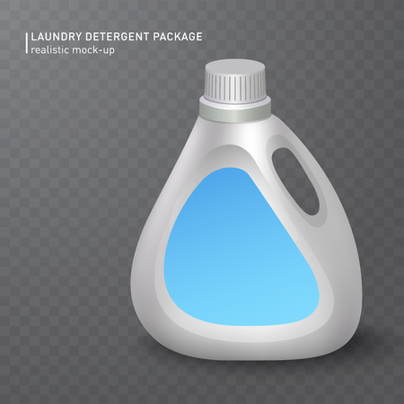 Realistic white plastic bottle on transparent background for liquid laundry detergent, shampoo, bleach, soap, cream vector illustration. Easy to place your text or icon.のイラスト素材