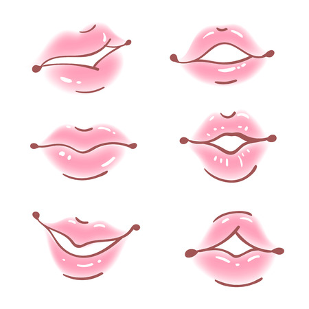 set of vector lips in cartoon style. Realistic mouthのイラスト素材