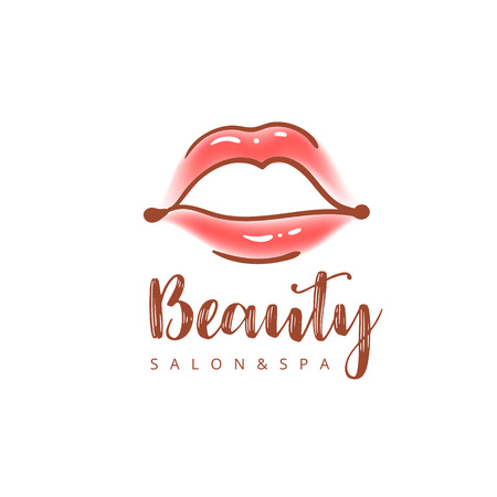 Illustration of colorful women's lips. Abstract vector icon design. Trendy concept for beauty salon, cosmetics product, lipstick label, cosmetology procedures, makeup stylist.のイラスト素材
