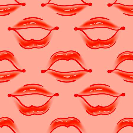 Brush drawn various woman lips seamless vector pattern. Different sexy lips shapes. Doodle style fashion, cosmetology background. Abstract hand drawn artistic texture.のイラスト素材