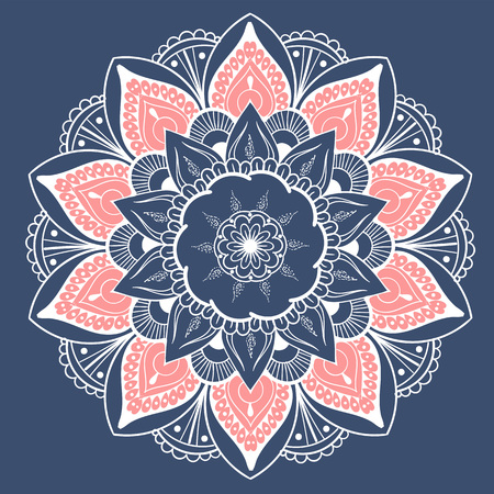 Mandala Vector Design Element. Round ornament decoration. Colorful flower pattern. Stylized floral motif. Complex flourish weave medallion. Tattoo printのイラスト素材