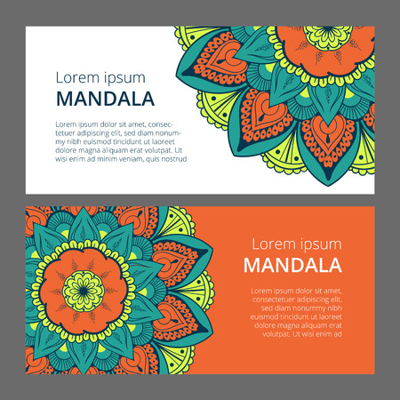 Indian floral paisley medallion banners. Ethnic Mandala ornament. Can be used for textile, greeting card, coloring book, phone case print. Vector illustrationのイラスト素材