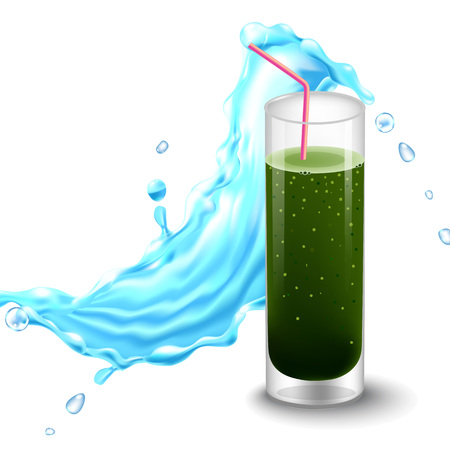 Water splashes in blue colors around a transparent glass with juice.のイラスト素材