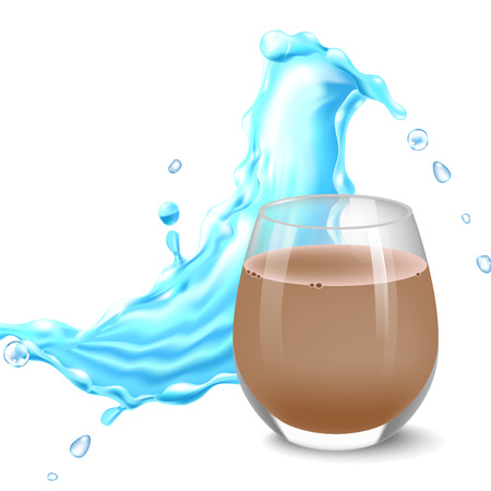 Water splashes in blue colors around a transparent glass with juice.のイラスト素材
