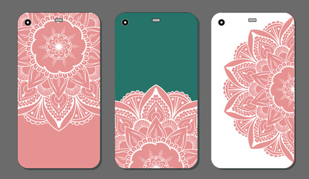 Phone case mandala design set. Vintage decorative elements. Hand drawn background. Islam, Arabic, Indian, ottoman motifsのイラスト素材