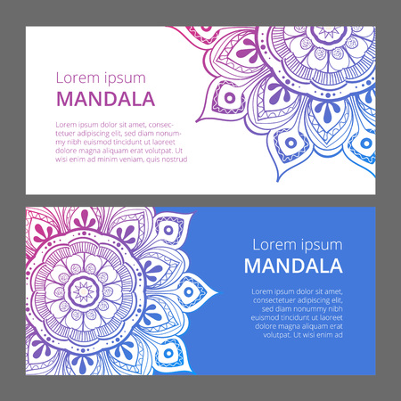 Indian floral paisley medallion banners. Ethnic Mandala ornament. Can be used for textile, greeting card, coloring book, phone case print.のイラスト素材